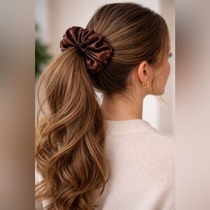 Elegant Brown Satin Hair Scrunchie. XXLarge